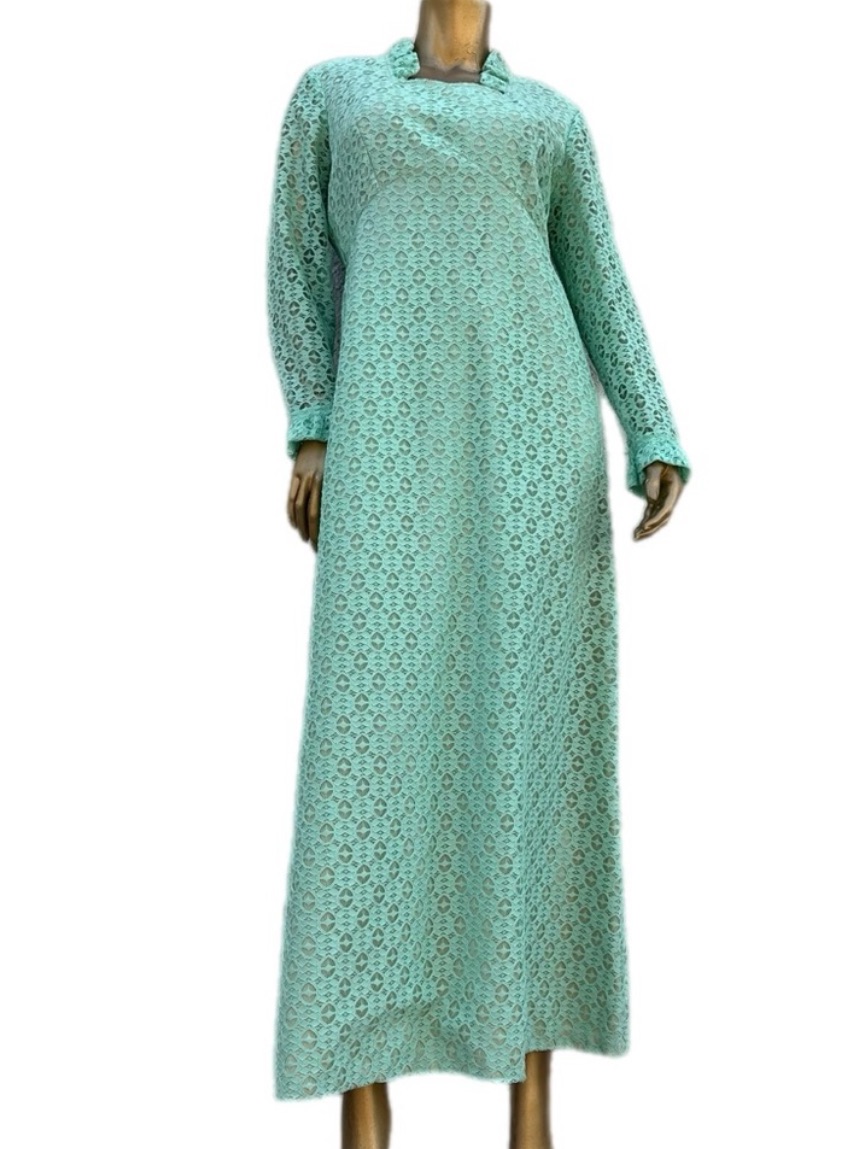 Vintage Mint Green Lace Long Sleeve Maxi Dress Size 16.5